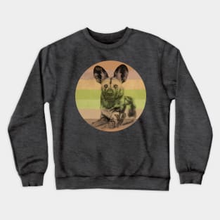 African Wild Dog on Retro-style Sunset in Africa Colors Crewneck Sweatshirt